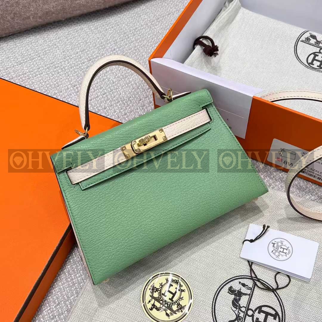 Hermès Mini Kelly 아보카도그린/크림화이트/금장(24K) 상품 썸네일