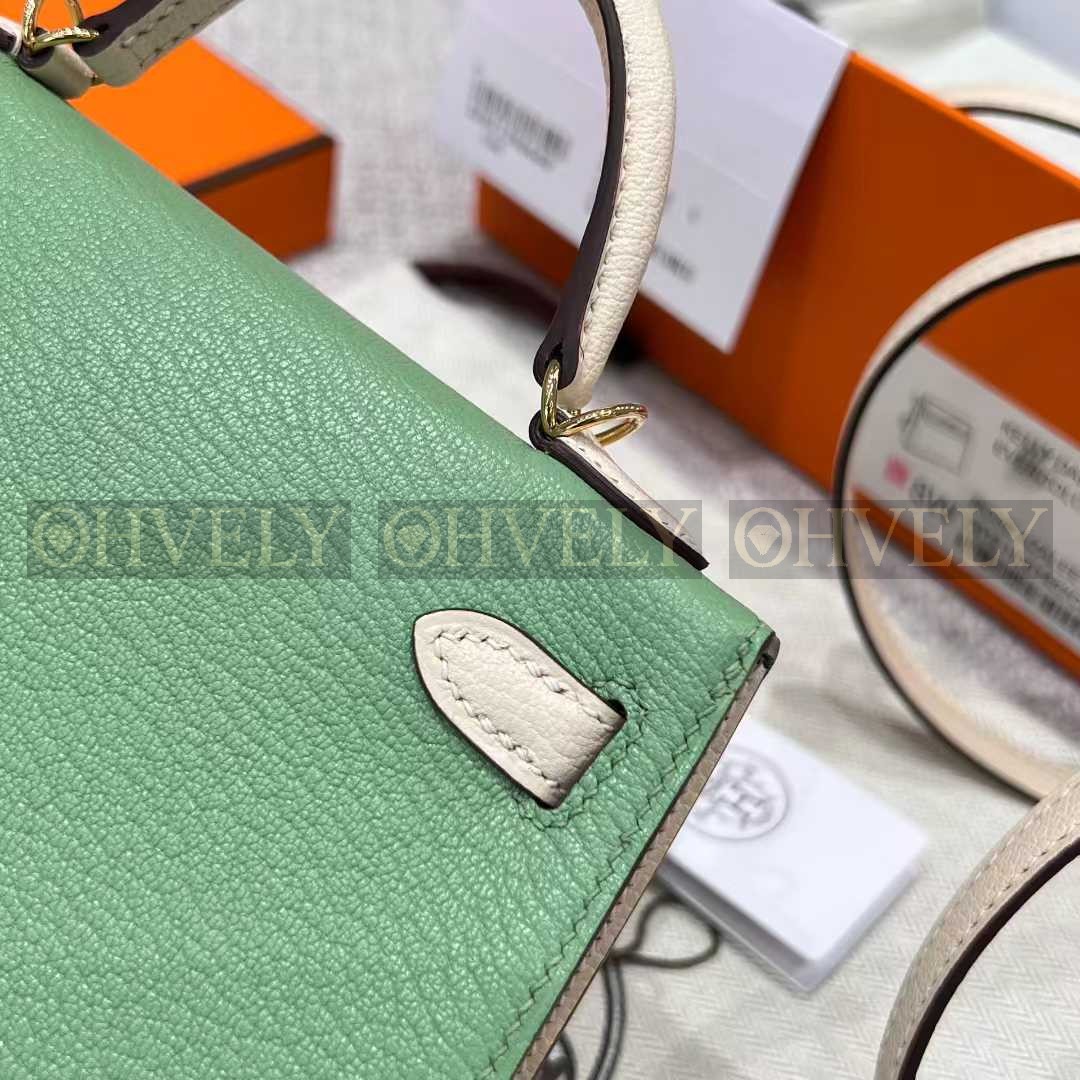 Hermès Mini Kelly 아보카도그린/크림화이트/금장(24K) 상품 썸네일