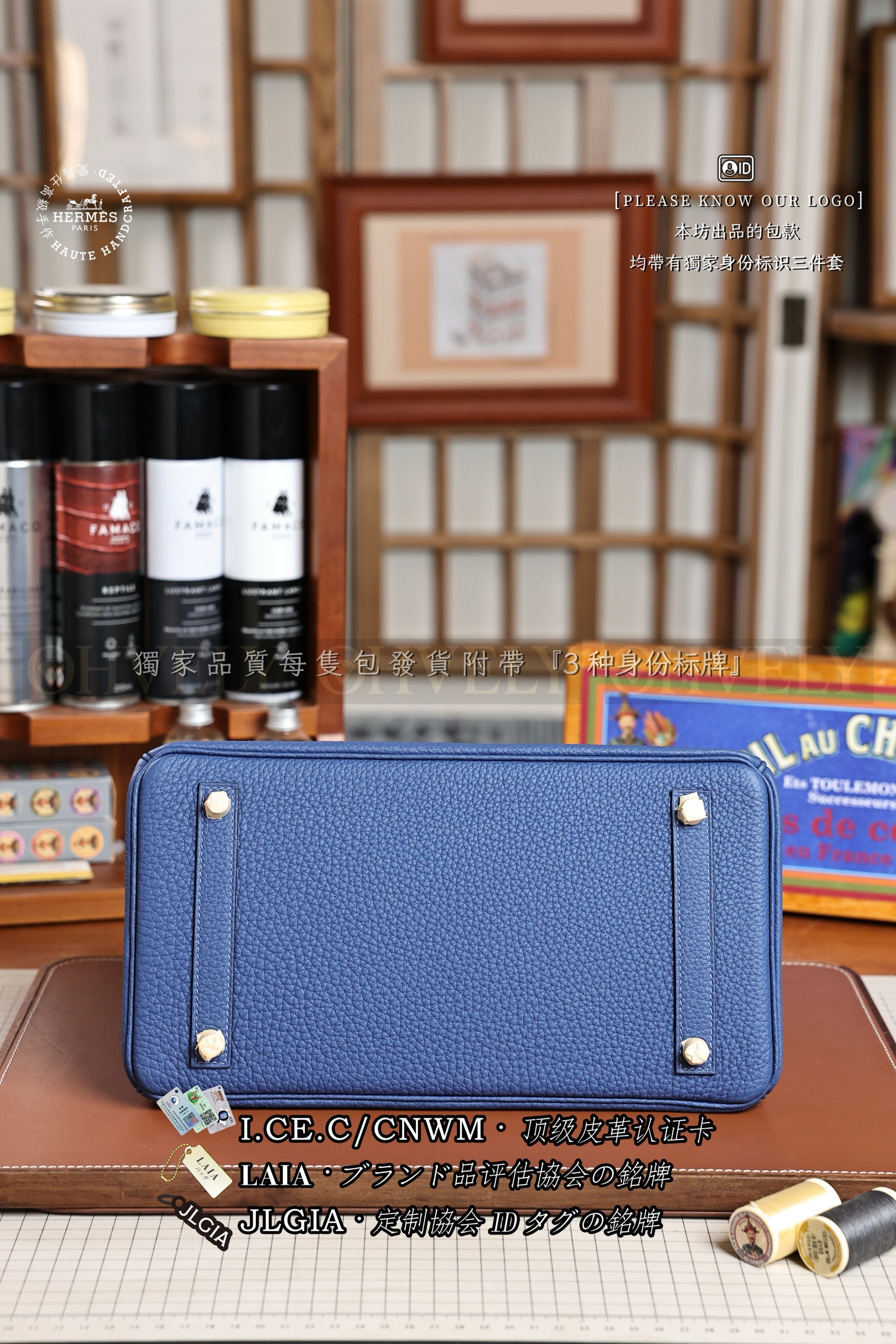 Hermès BIRKIN 𝟯𝟬 𝘽𝙡𝙪𝙚 𝙏𝙞𝙚 은장 상품 썸네일