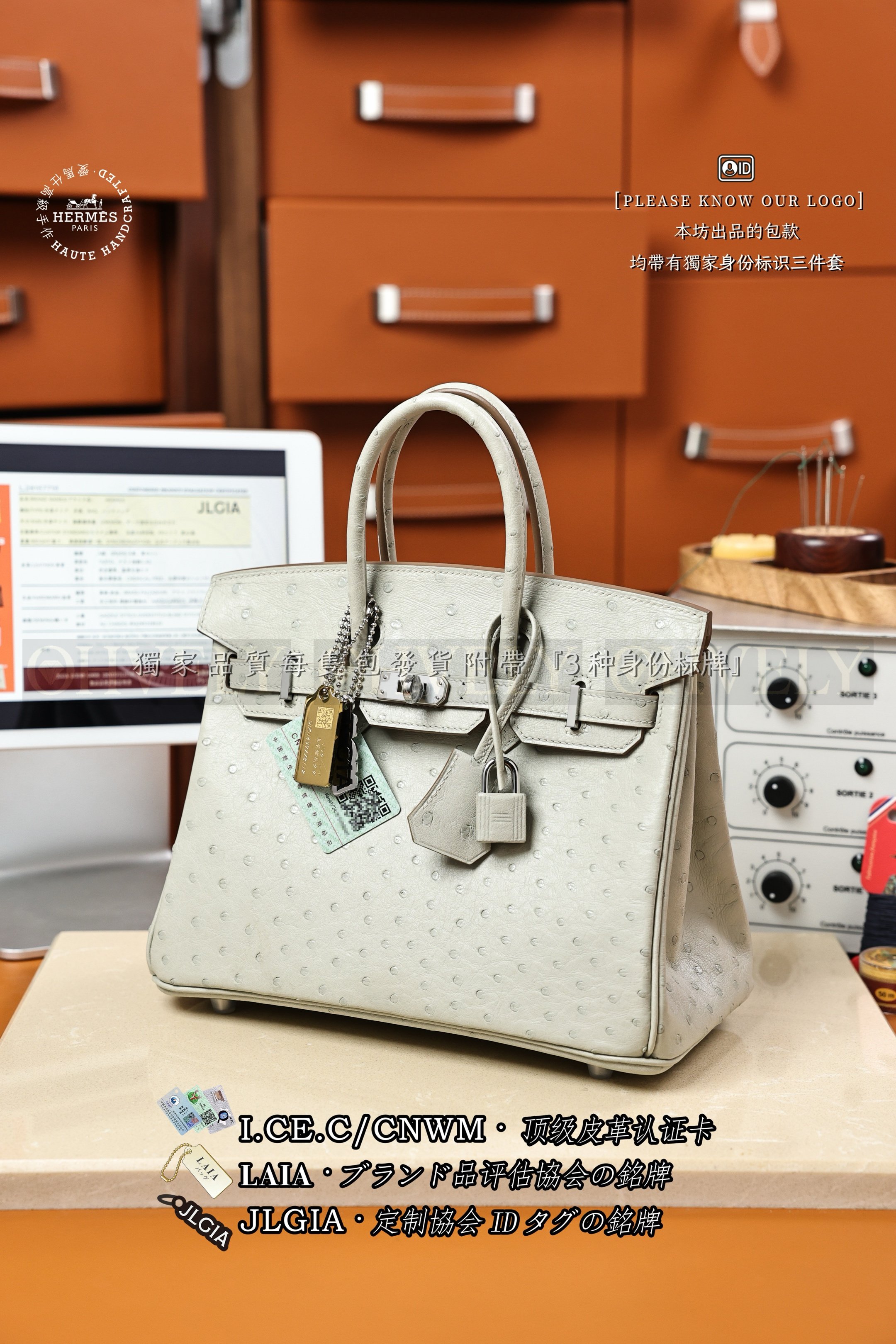 Hermès 𝙾𝚜𝚝𝚛𝚒𝚌𝚑 Birkin 𝟸𝟻 𝙶𝚛𝚒𝚜 𝙿𝚎𝚛𝚕𝚎 은장 상품 썸네일
