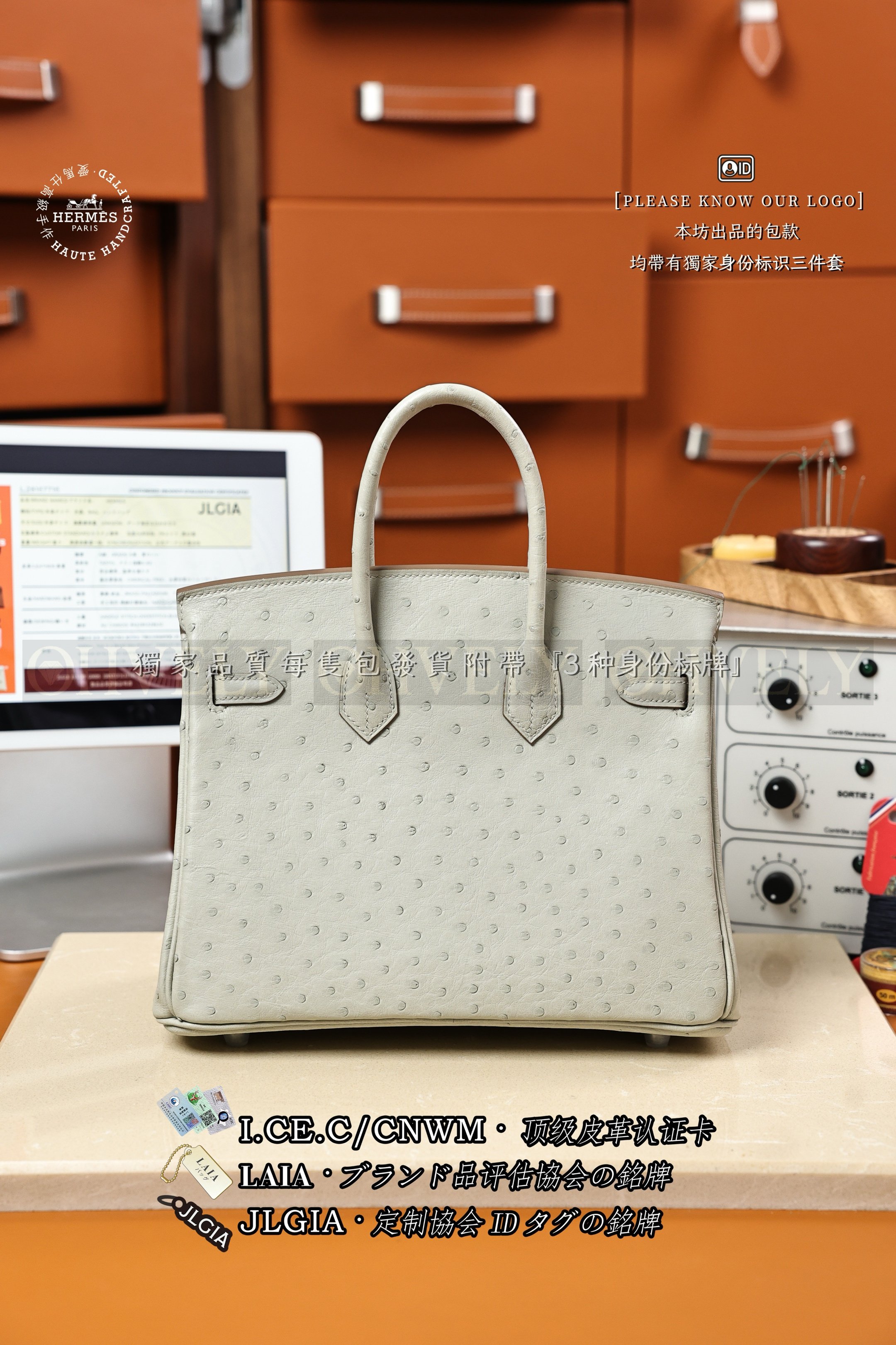 Hermès 𝙾𝚜𝚝𝚛𝚒𝚌𝚑 Birkin 𝟸𝟻 𝙶𝚛𝚒𝚜 𝙿𝚎𝚛𝚕𝚎 은장 상품 썸네일