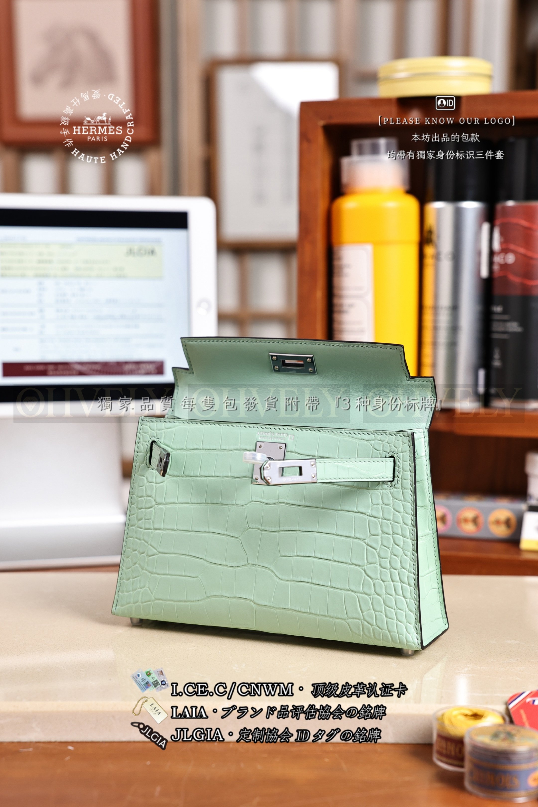Hermès Kelly 𝙸𝙸 𝙼𝚒𝚗𝚒 𝚅𝚎𝚛𝚝 𝙵𝚒𝚣𝚣 은장 상품 썸네일