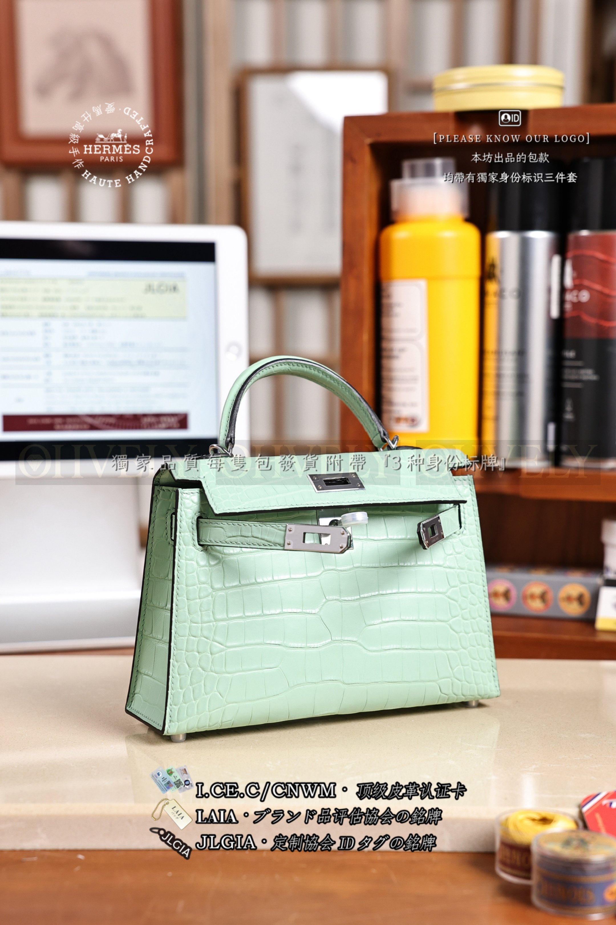 Hermès Kelly 𝙸𝙸 𝙼𝚒𝚗𝚒 𝚅𝚎𝚛𝚝 𝙵𝚒𝚣𝚣 은장 상품 썸네일