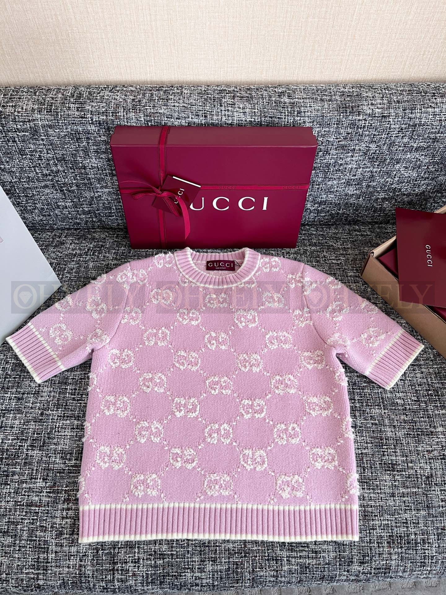 【 ZP버전 】Gucci 부클레 GG울 자카드 탑 여성스웨터 라이트핑크 상품 썸네일