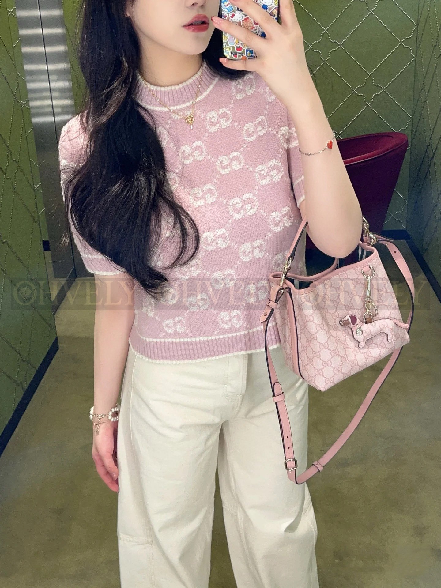 【 ZP버전 】Gucci 부클레 GG울 자카드 탑 여성스웨터 라이트핑크 상품 썸네일