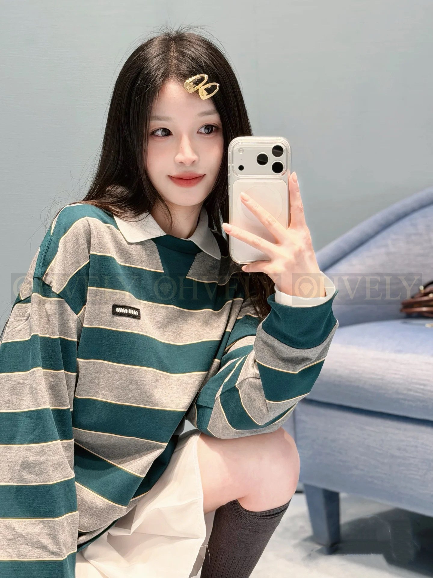【 ZP버전 】 MIUMIU 미우미우 26SS 스트라이프 코튼 롱 슬리브 티셔츠 상품 썸네일