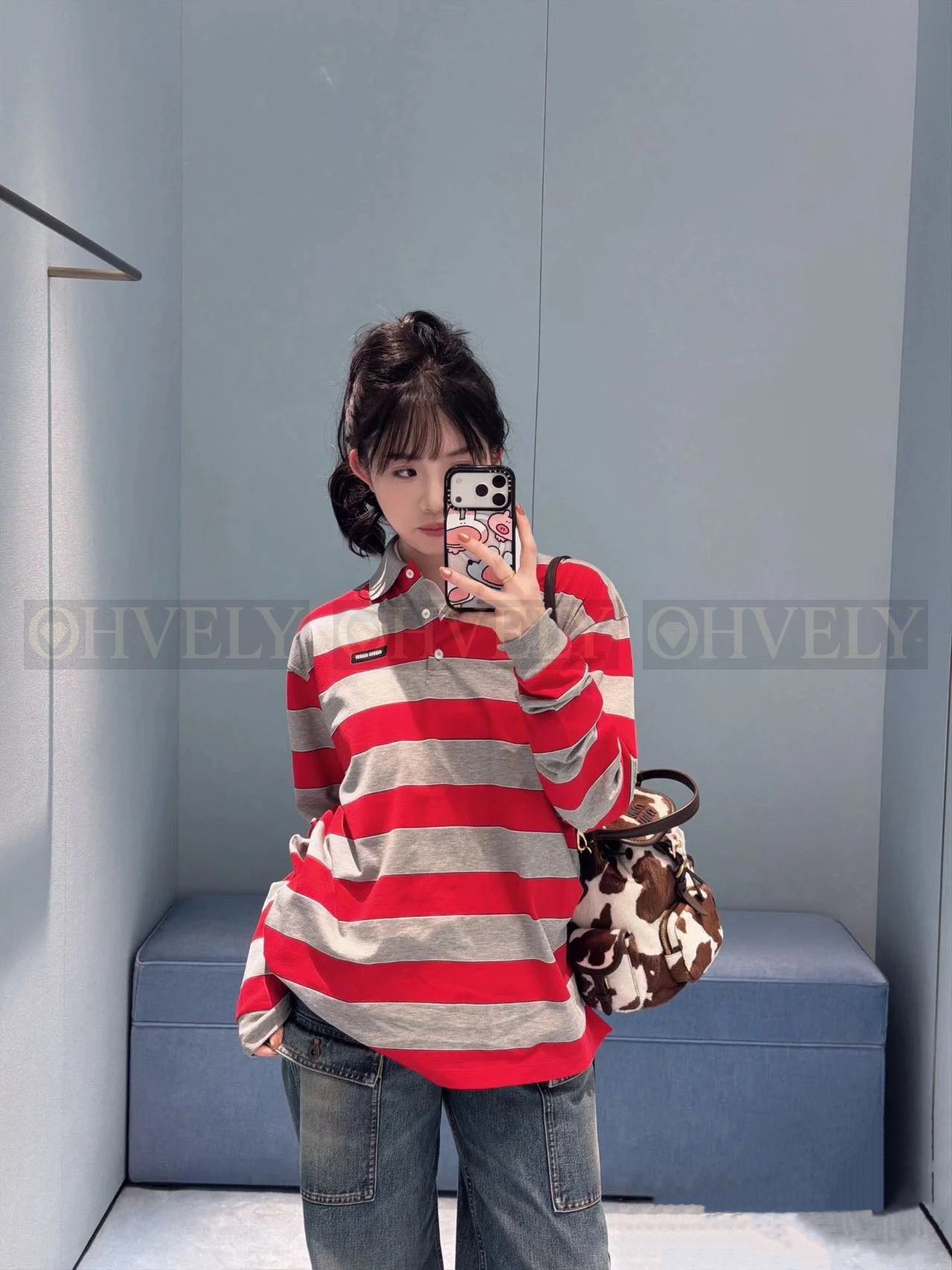 ZP버전 】 MIUMIU 미우미우 26SS 스트라이프 코튼 롱 슬리브 폴로 셔츠 상품 썸네일