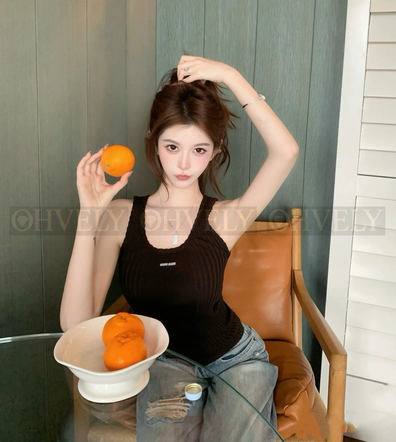 【 ZP버전 】 MIUMIU 미우미우 로고 패치 코튼 리브드 탱크 탑 상품 썸네일