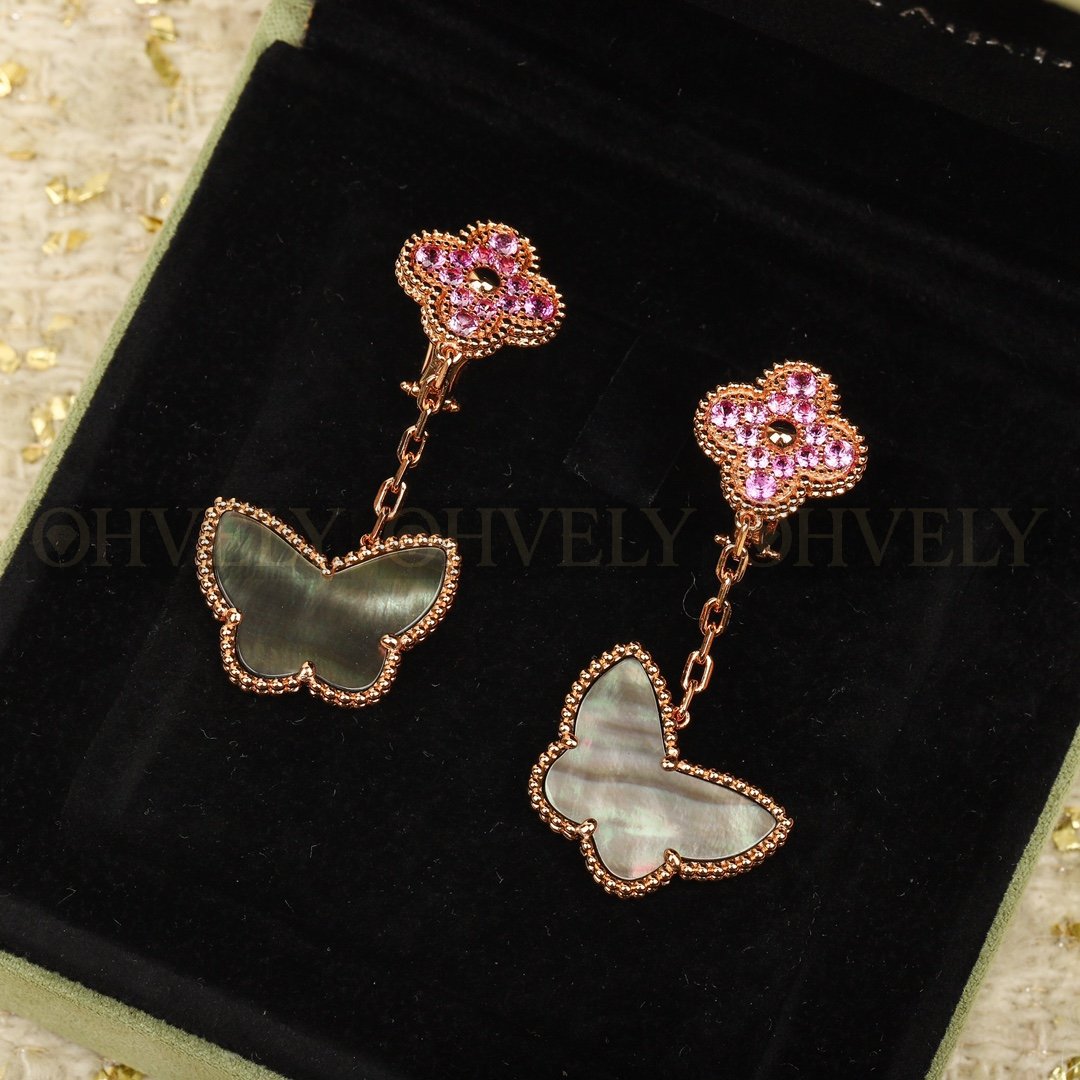 반클리프 아펠 Van Cleef & Arpels 럭키 알함브라 이어링 (2개 모티프 - 핑크 사파이어 & 그레이 자개) 상품 썸네일