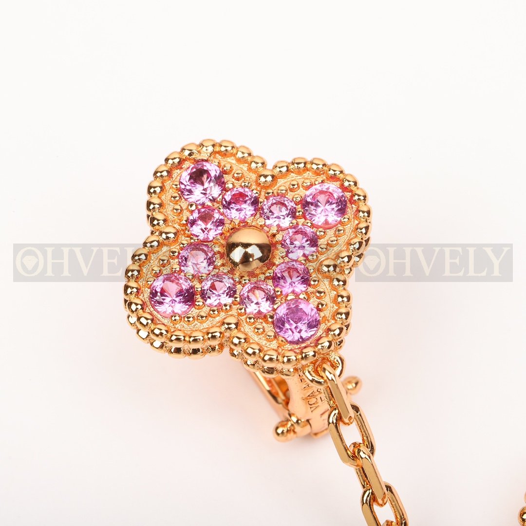 반클리프 아펠 Van Cleef & Arpels 럭키 알함브라 이어링 (2개 모티프 - 핑크 사파이어 & 그레이 자개) 상품 썸네일