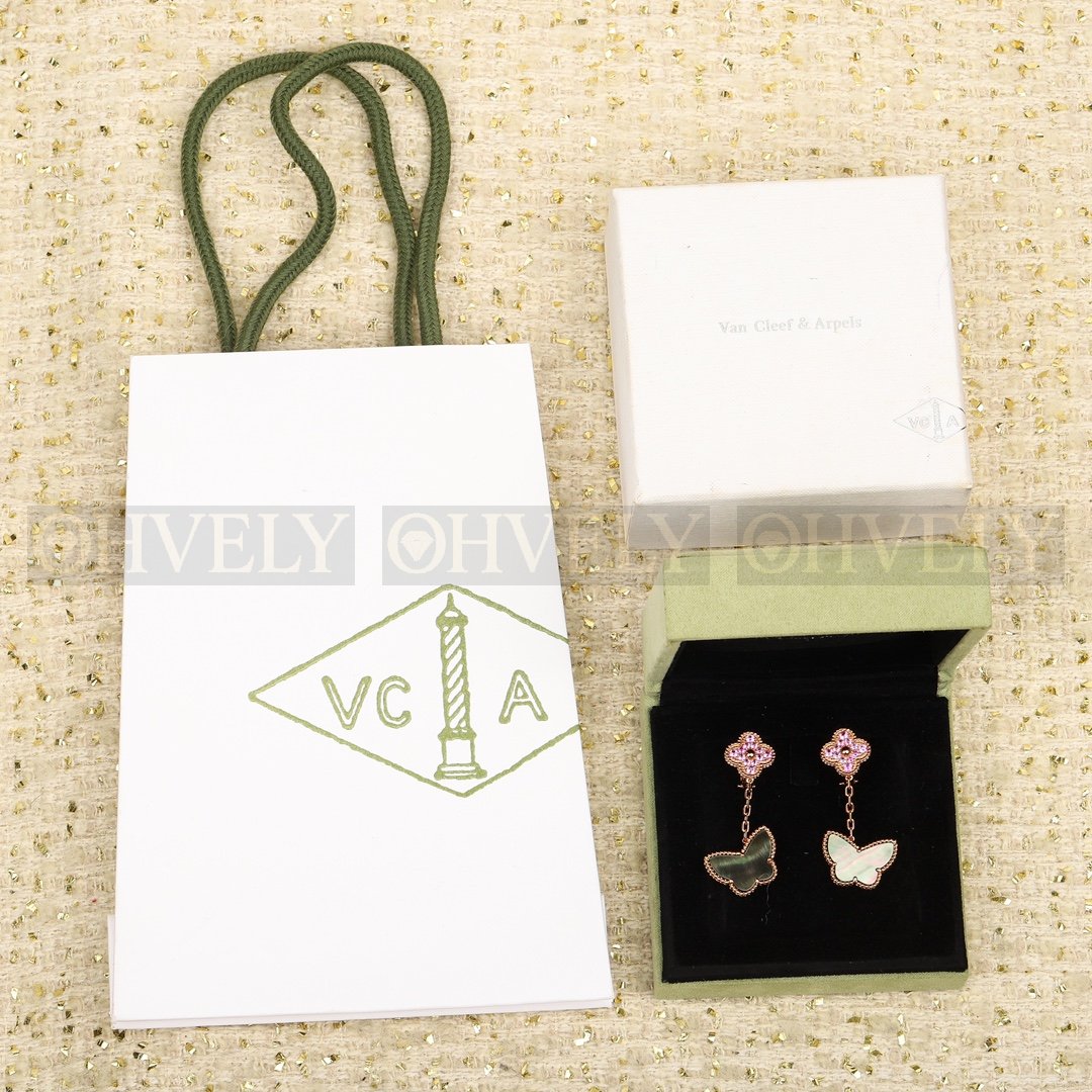 반클리프 아펠 Van Cleef & Arpels 럭키 알함브라 이어링 (2개 모티프 - 핑크 사파이어 & 그레이 자개) 상품 썸네일