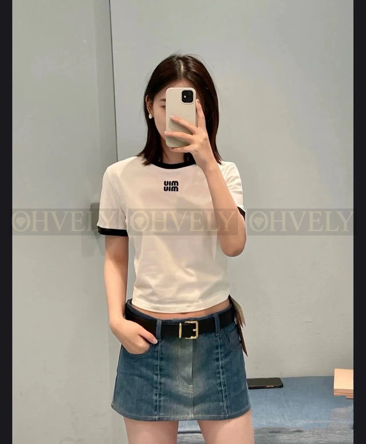 【 ZP버전 】miumiu 코튼 저지 티셔츠(화이트) 상품 썸네일