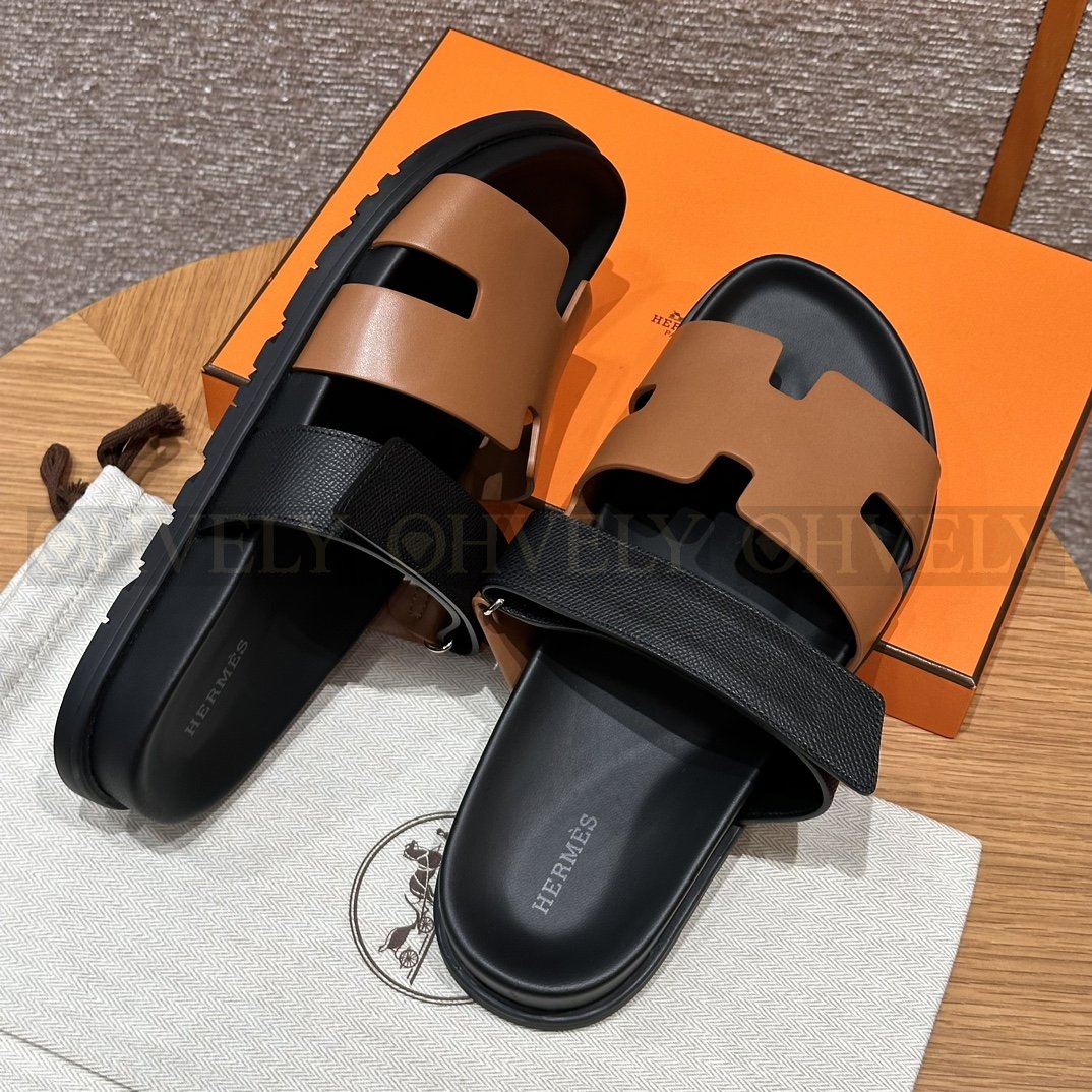 HERMÈS 에르메스 칩레 샌들 박스 카프스킨 & 블랙 로버 솔 (네츄럴/ 블랙) 상품 썸네일