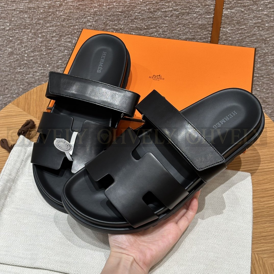 HERMÈS 에르메스 칩레 샌들 박스 카프스킨 & 블랙 로버 솔 (Black) 상품 썸네일