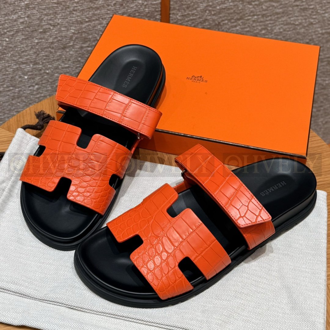 HERMÈS 에르메스 치프레 샌들 매트 엘리게이터 & 블랙 로버 솔 (Orange) 상품 썸네일