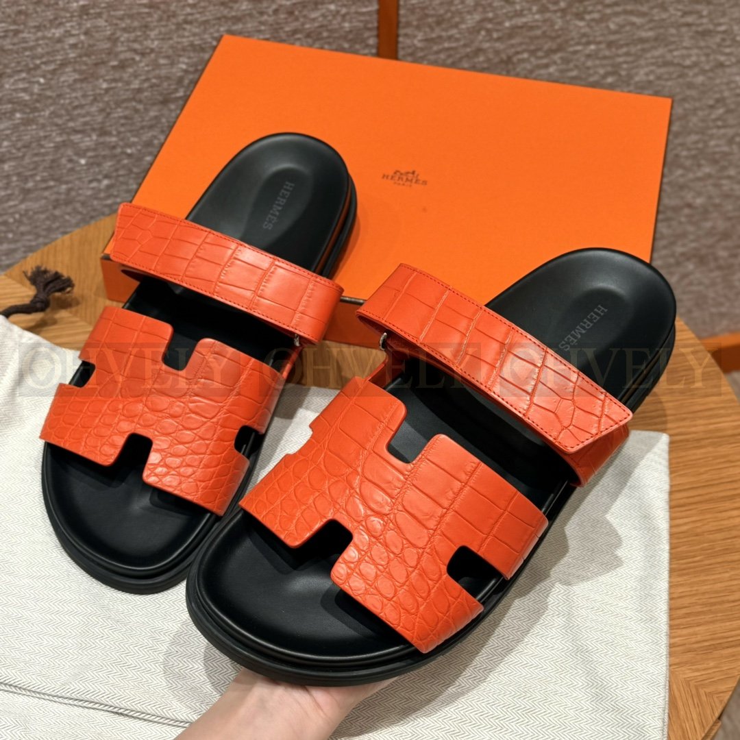 HERMÈS 에르메스 치프레 샌들 매트 엘리게이터 & 블랙 로버 솔 (Orange) 상품 썸네일