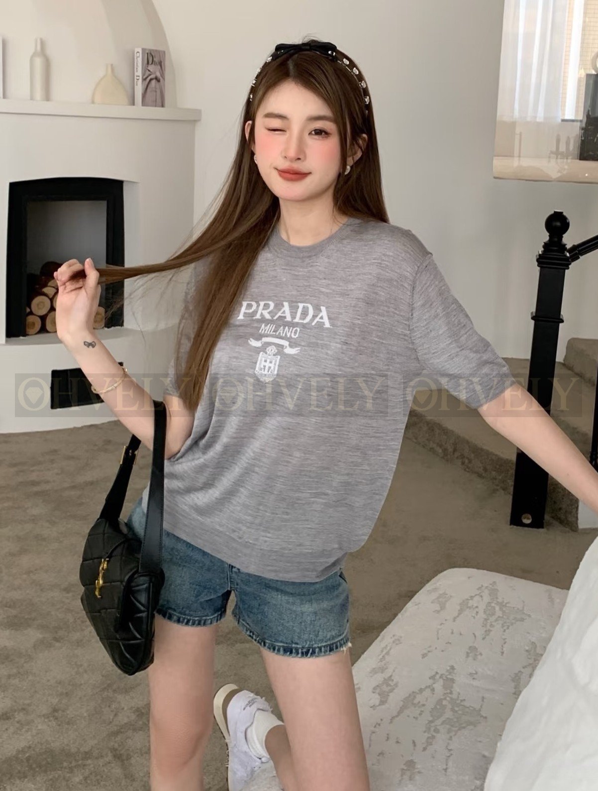 【 ZP버전 】프라다 PRADA 클래식 로고 자카드 반팔 니트 상품 썸네일