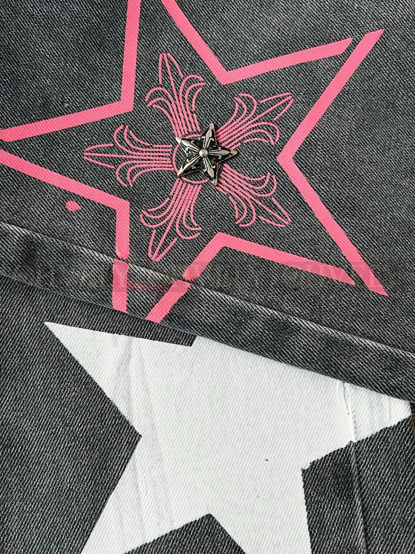 【 ZP버전 】크롬하츠 Chrome Hearts 핑크 화이트 스타 패치 빈티지 데님 팬츠 상품 썸네일