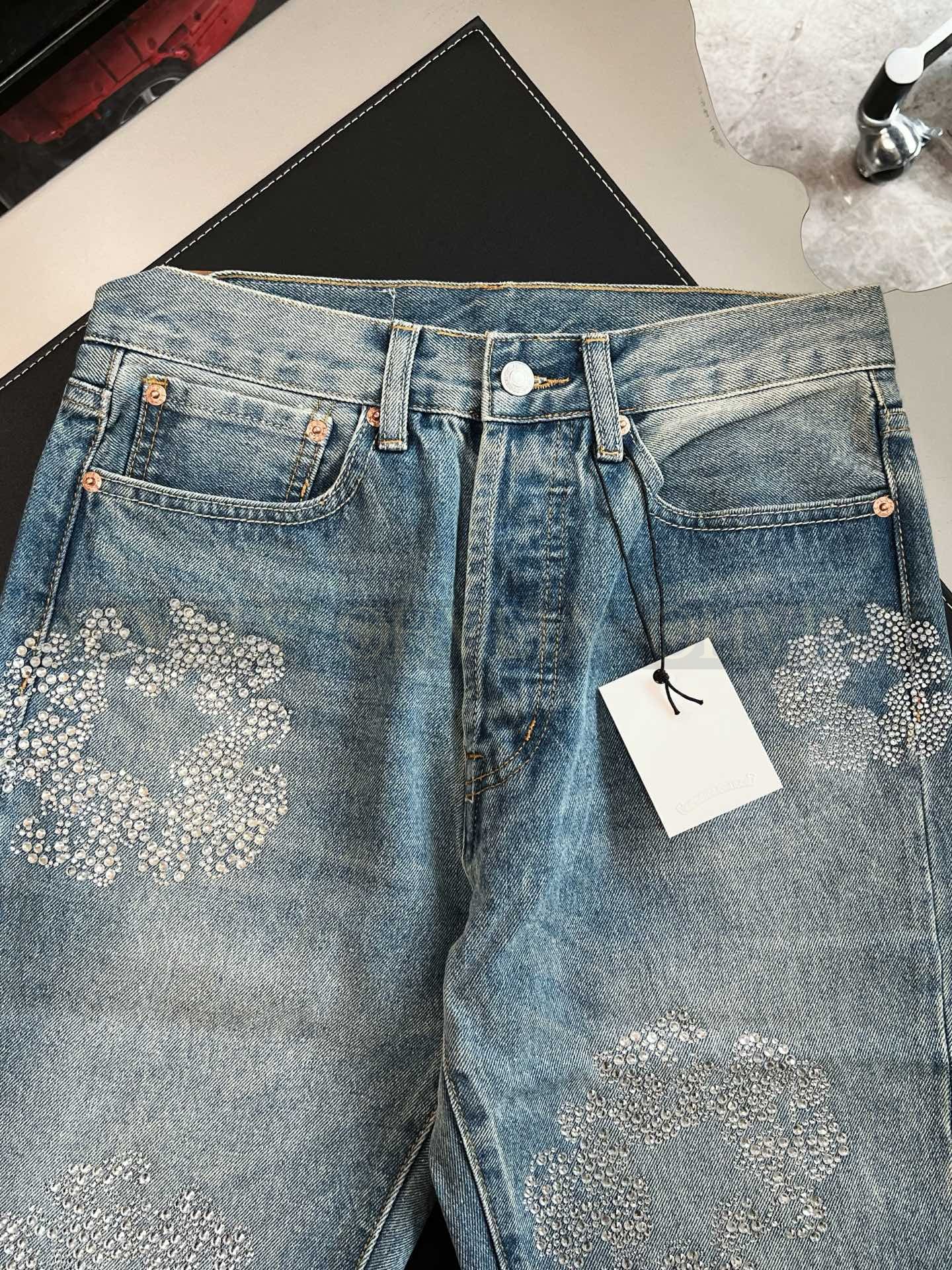 【 ZP버전 】크롬하츠 Chrome Hearts 라인스톤 BS 플뢰르 빈티지 데님 팬츠 상품 썸네일