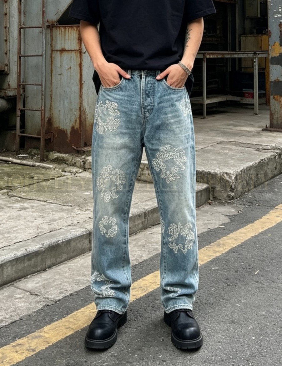 【 ZP버전 】크롬하츠 Chrome Hearts 라인스톤 BS 플뢰르 빈티지 데님 팬츠 상품 썸네일
