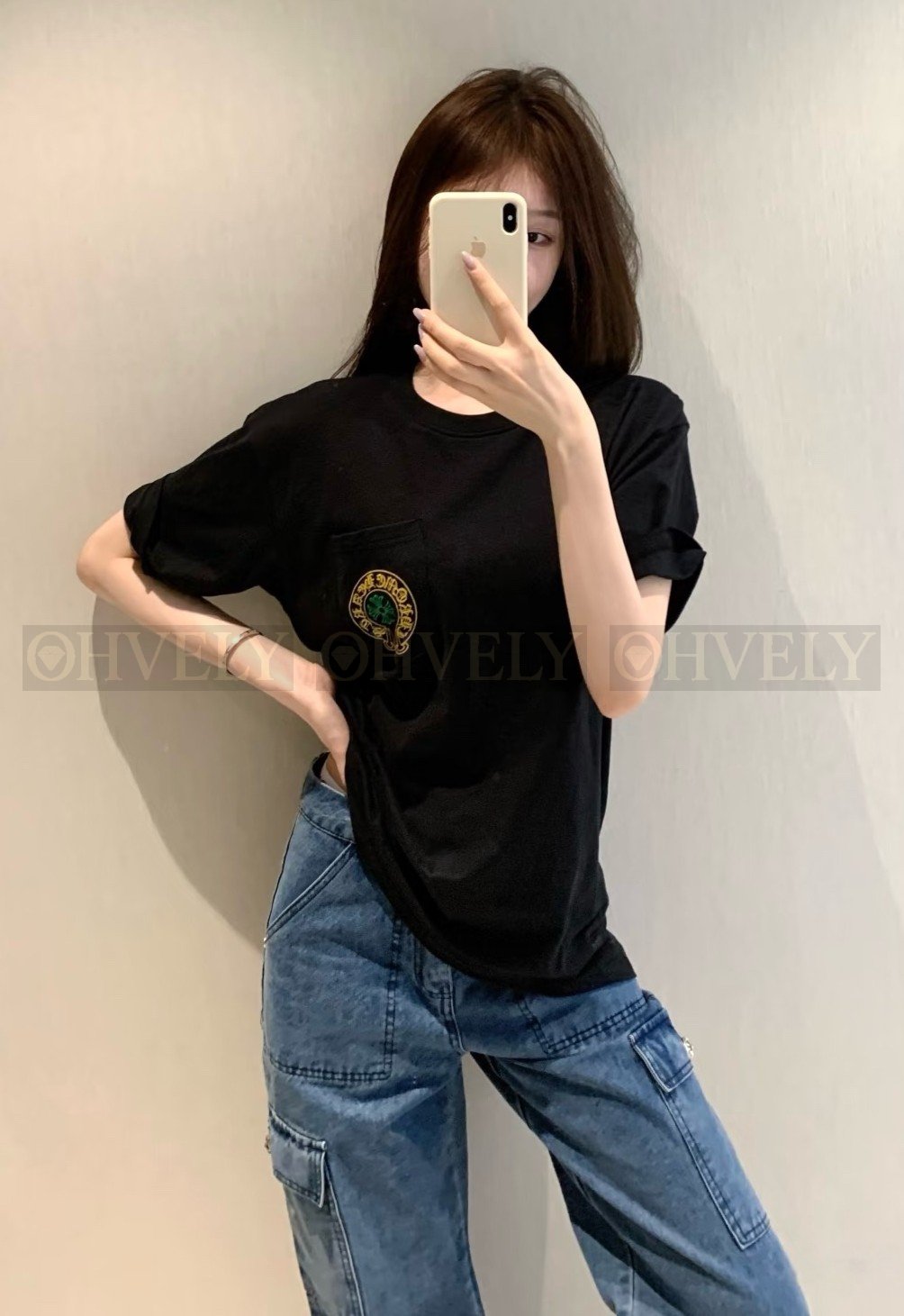 【 ZP버전 】크롬하츠 Chrome Hearts 베이징 한정 홀스슈 로고 포켓 티셔츠 블랙 상품 썸네일