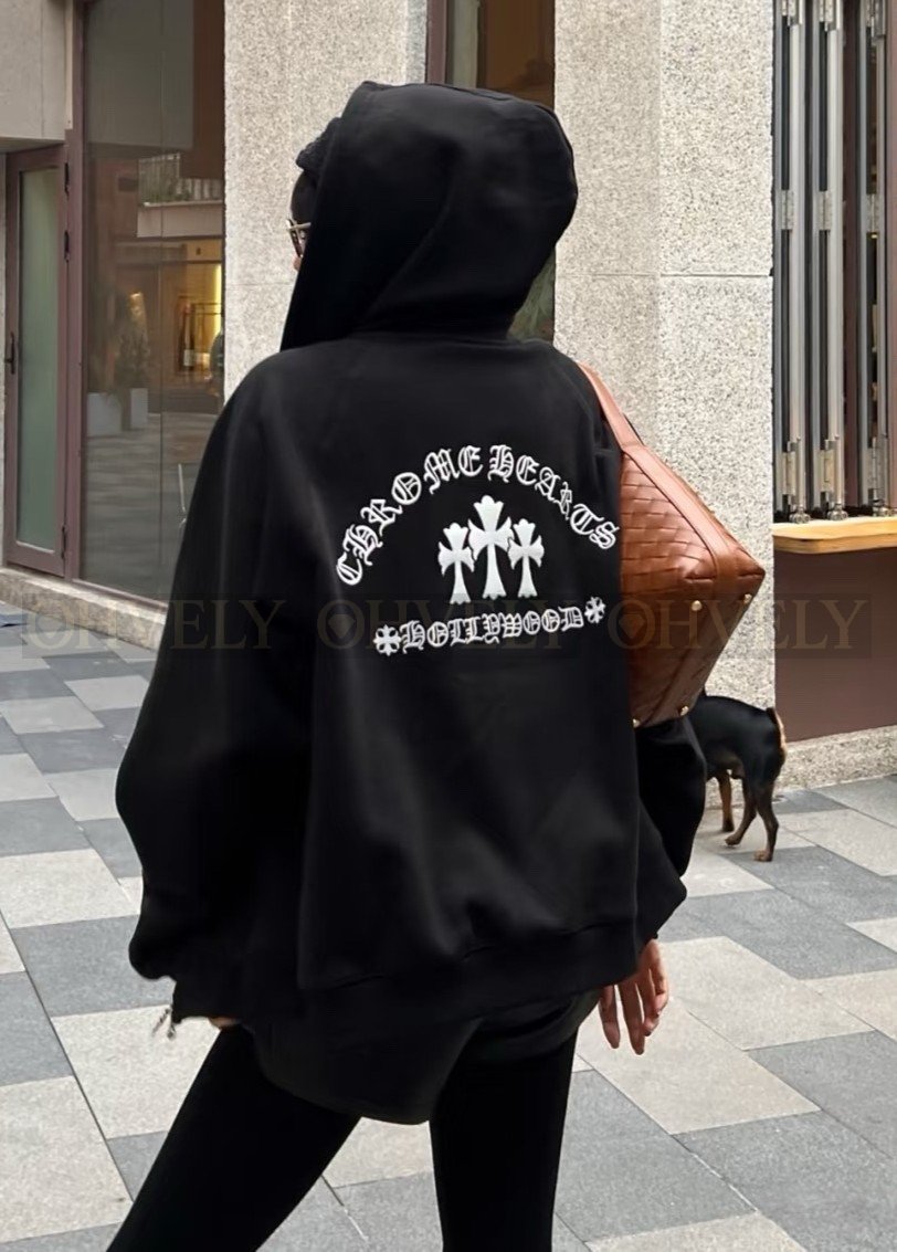 【 ZP버전 】크롬하츠 Chrome Hearts 범어 십자가 로고 지퍼 후드 집업 블랙 상품 썸네일
