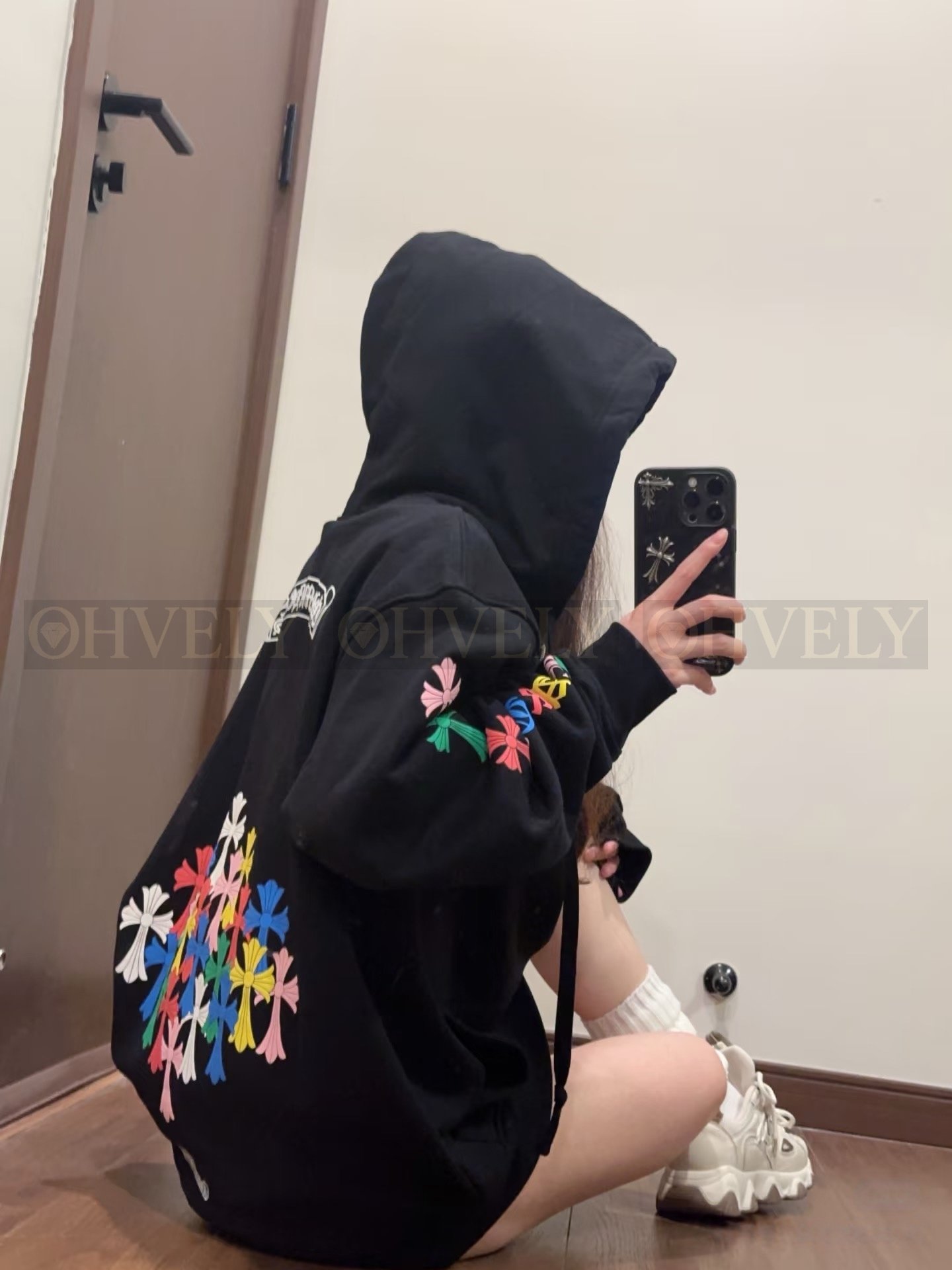 【 ZP버전 】크롬하츠 Chrome Hearts 멀티 컬러 세메터리 크로스 지퍼 후드 집업 상품 썸네일