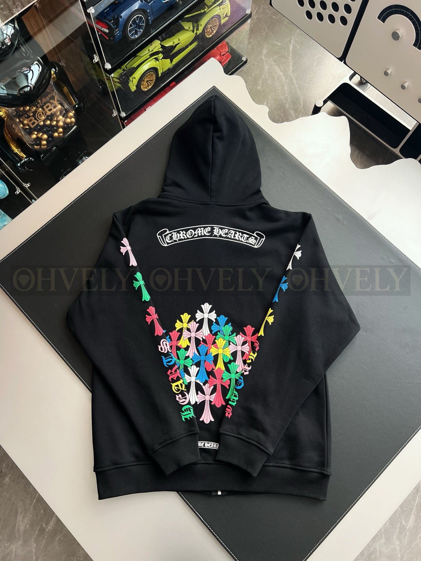 【 ZP버전 】크롬하츠 Chrome Hearts 멀티 컬러 세메터리 크로스 지퍼 후드 집업 상품 썸네일