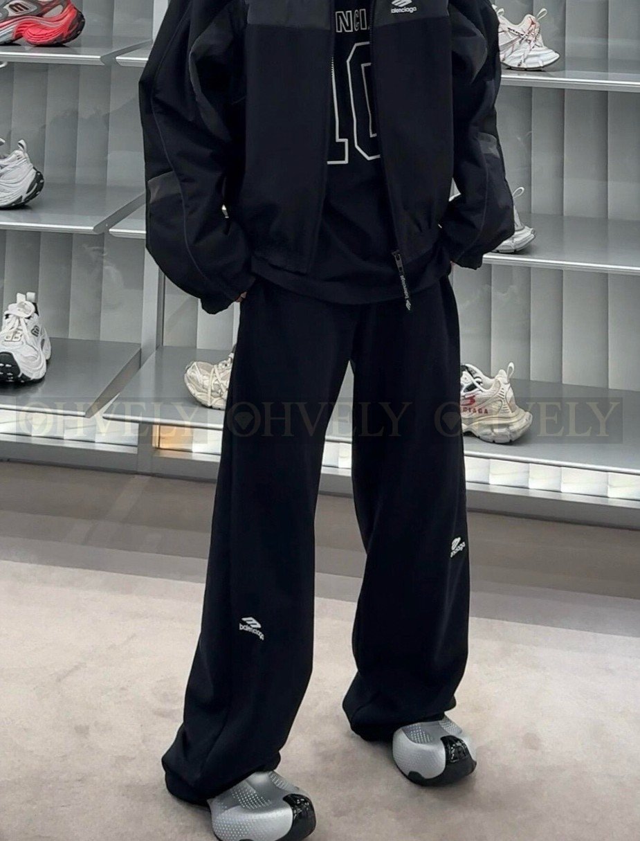 【 ZP버전 】발렌시아가 Balenciaga 3B 스포츠 아이콘 로고 자수 트랙 팬츠 블랙 상품 썸네일