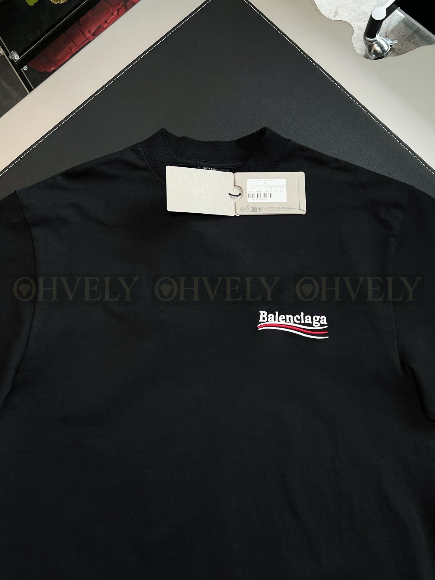 【 ZP버전 】발렌시아가 Balenciaga 캠페인 로고 자수 반팔 티셔츠 블랙 상품 썸네일