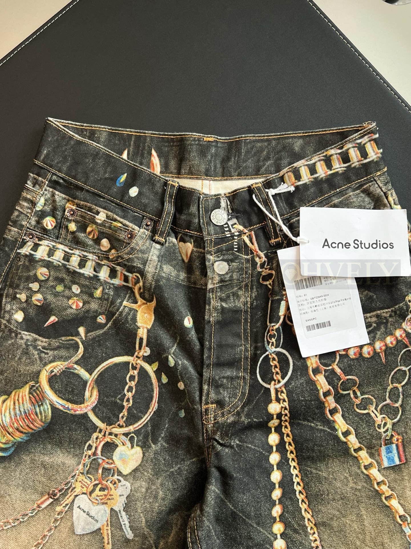 【 ZP버전 】아크네 스튜디오 Acne Studios 트롱프뢰유 체인 프린트 와이드 레그 데님 팬츠 상품 썸네일