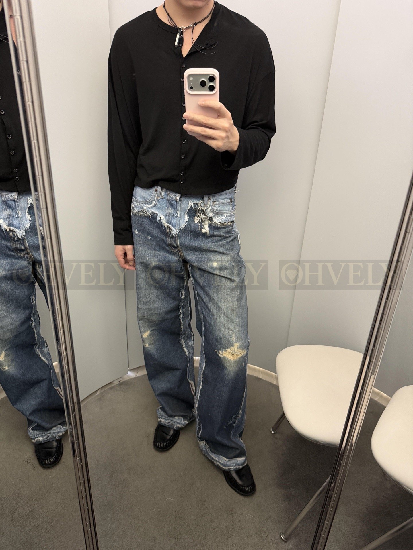【 ZP버전 】아크네 스튜디오 Acne Studios 트롱프뢰유 디스트레스드 프린트 와이드 레그 데님 팬츠 상품 썸네일