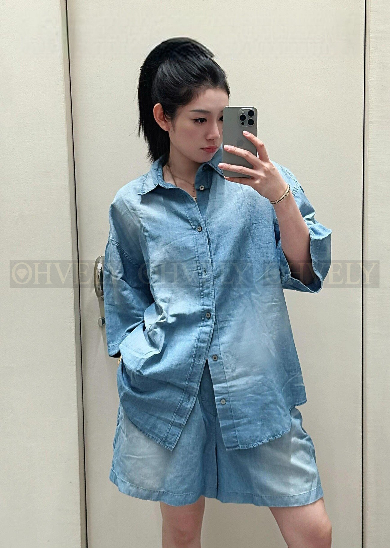 【 ZP버전 】아크네 스튜디오 Acne Studios 1996 로고 자수 워싱 데님 반팔 셔츠 상품 썸네일