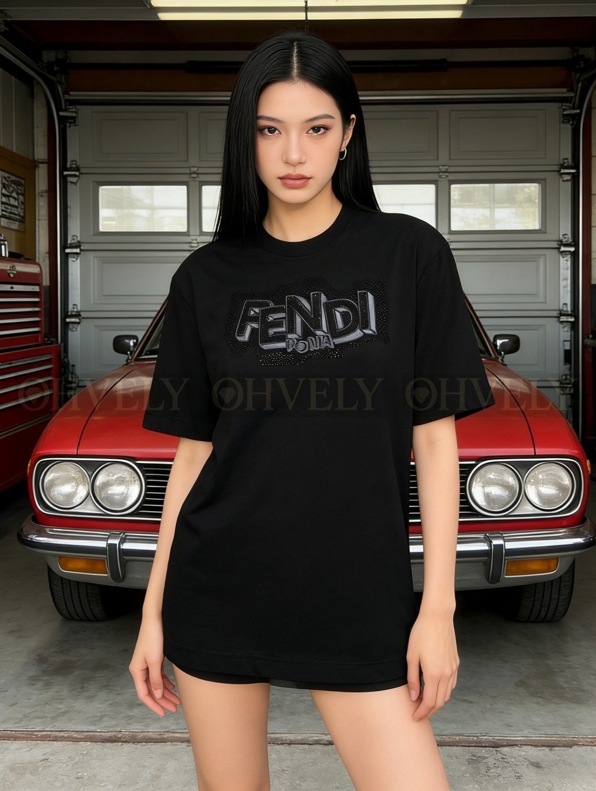 【 ZP버전 】펜디 Fendi 로마 라인스톤 자수 코튼 티셔츠 상품 썸네일