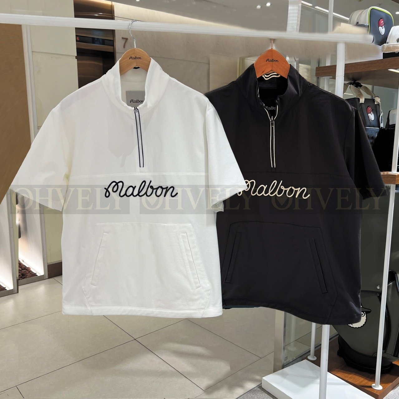Malbon 말본 남성 필드 자수 하프 집업 아노락 반소매 티셔츠 상품 썸네일