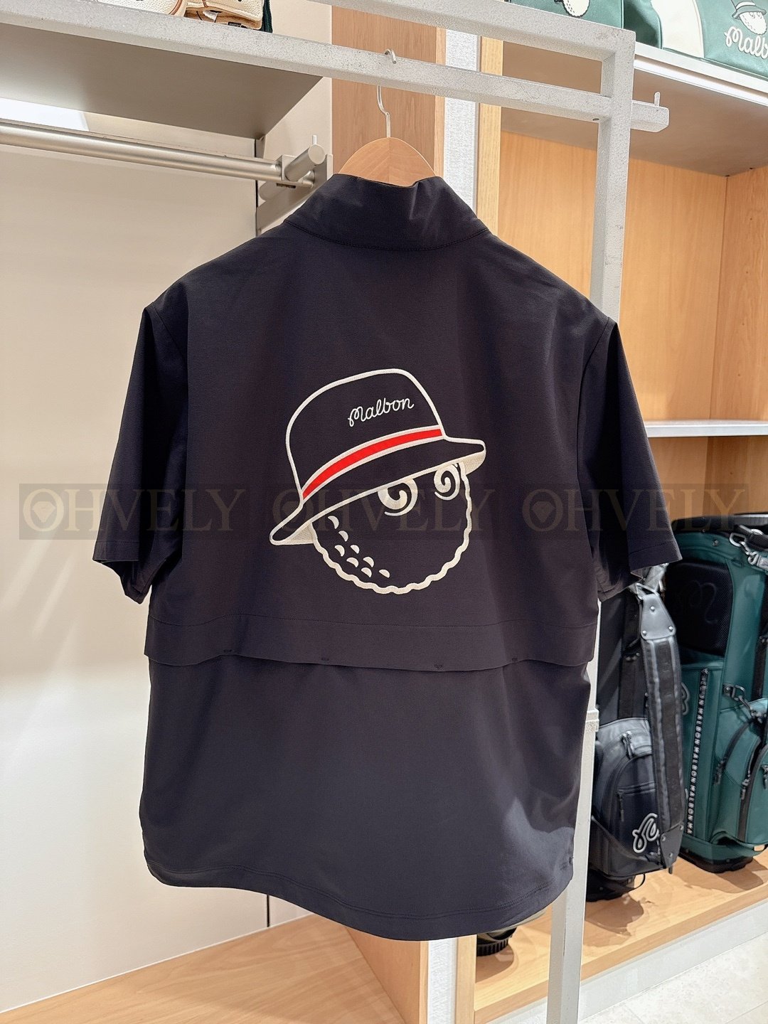 Malbon 말본 남성 필드 자수 하프 집업 아노락 반소매 티셔츠 네이비 상품 썸네일