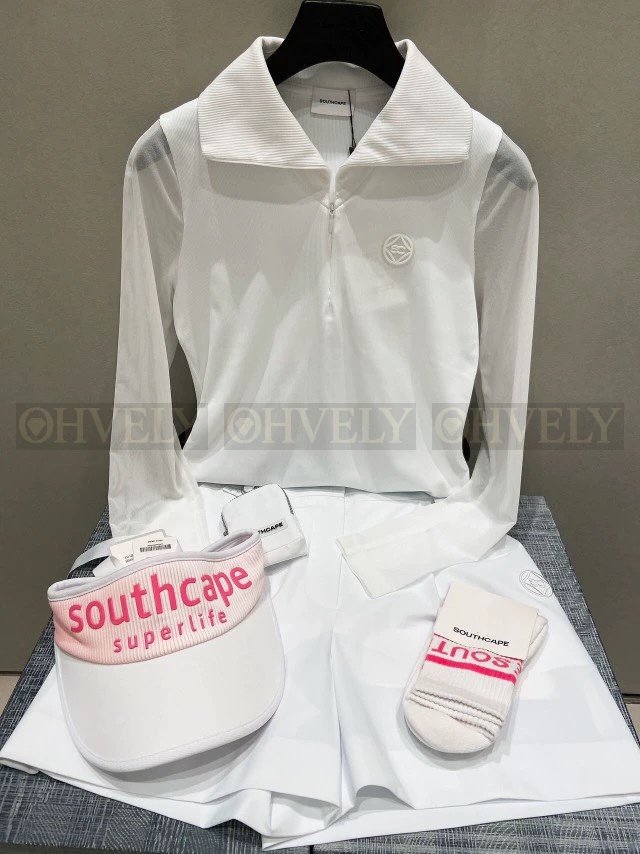 Southcape 사우스케이프 여성 메쉬 슬리브 하프 집업 하이넥 긴소매 티셔츠 (화이트/블랙) 상품 썸네일