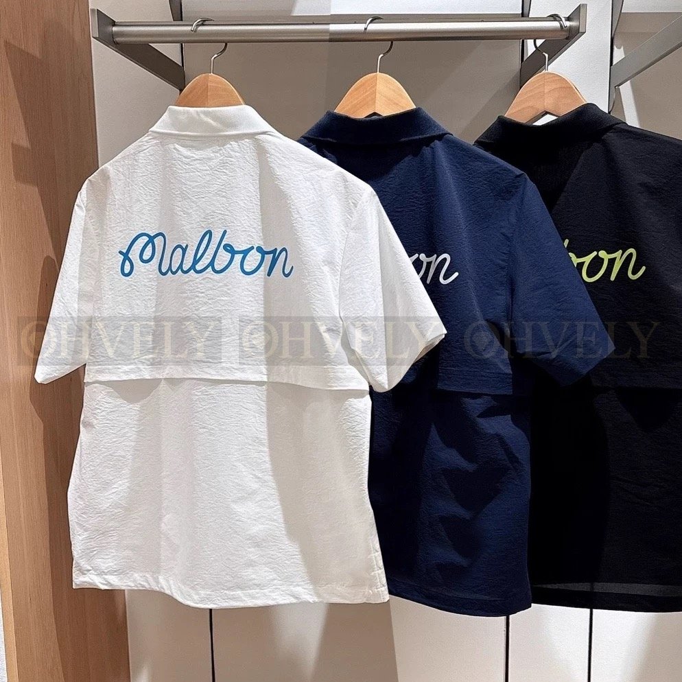 Malbon 말본 남성 스크립트 백 로고 오픈 카라 아노락 반소매 티셔츠 (화이트/네이비/블랙) 상품 썸네일