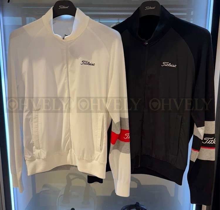 Titleist 타이틀리스트 남성 소매 라인 포인트 배색 하이브리드 니트 자켓 집업 (화이트/블랙) 상품 썸네일