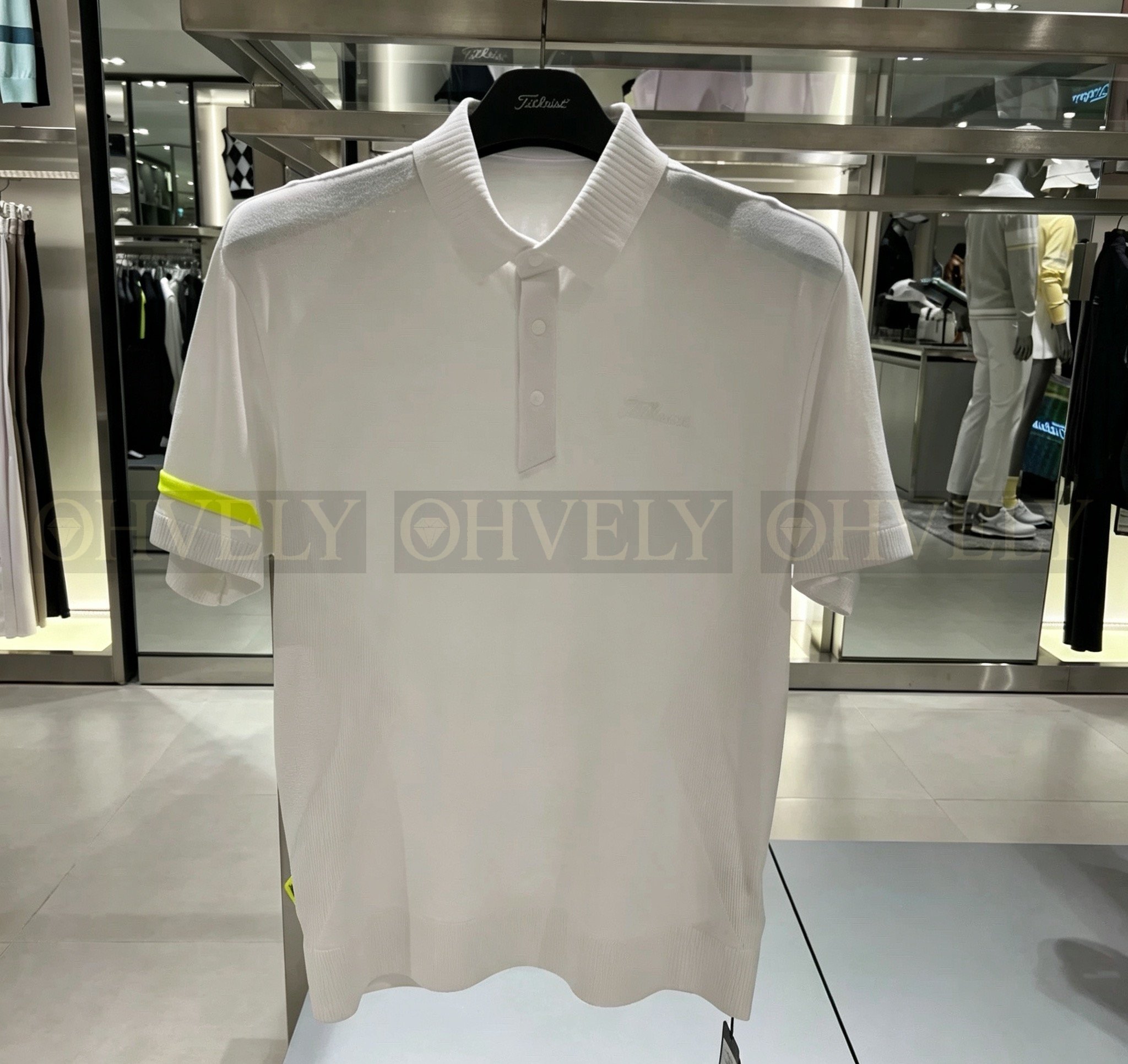 Titleist 타이틀리스트 남성 소매 네온 라인 포인트 반소매 카라 니트 티셔츠 (화이트/블랙) 상품 썸네일