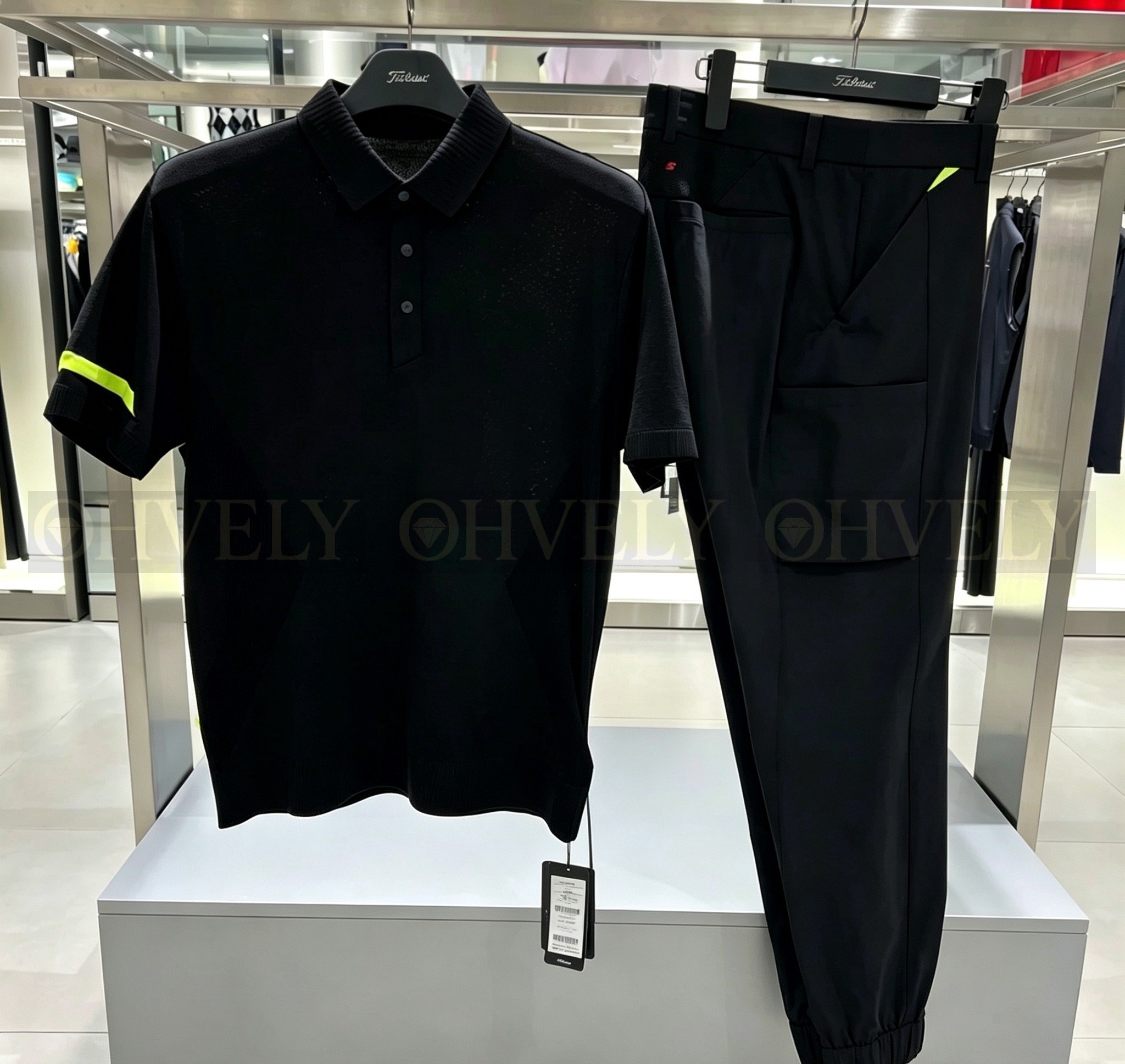 Titleist 타이틀리스트 남성 소매 네온 라인 포인트 반소매 카라 니트 티셔츠 (화이트/블랙) 상품 썸네일