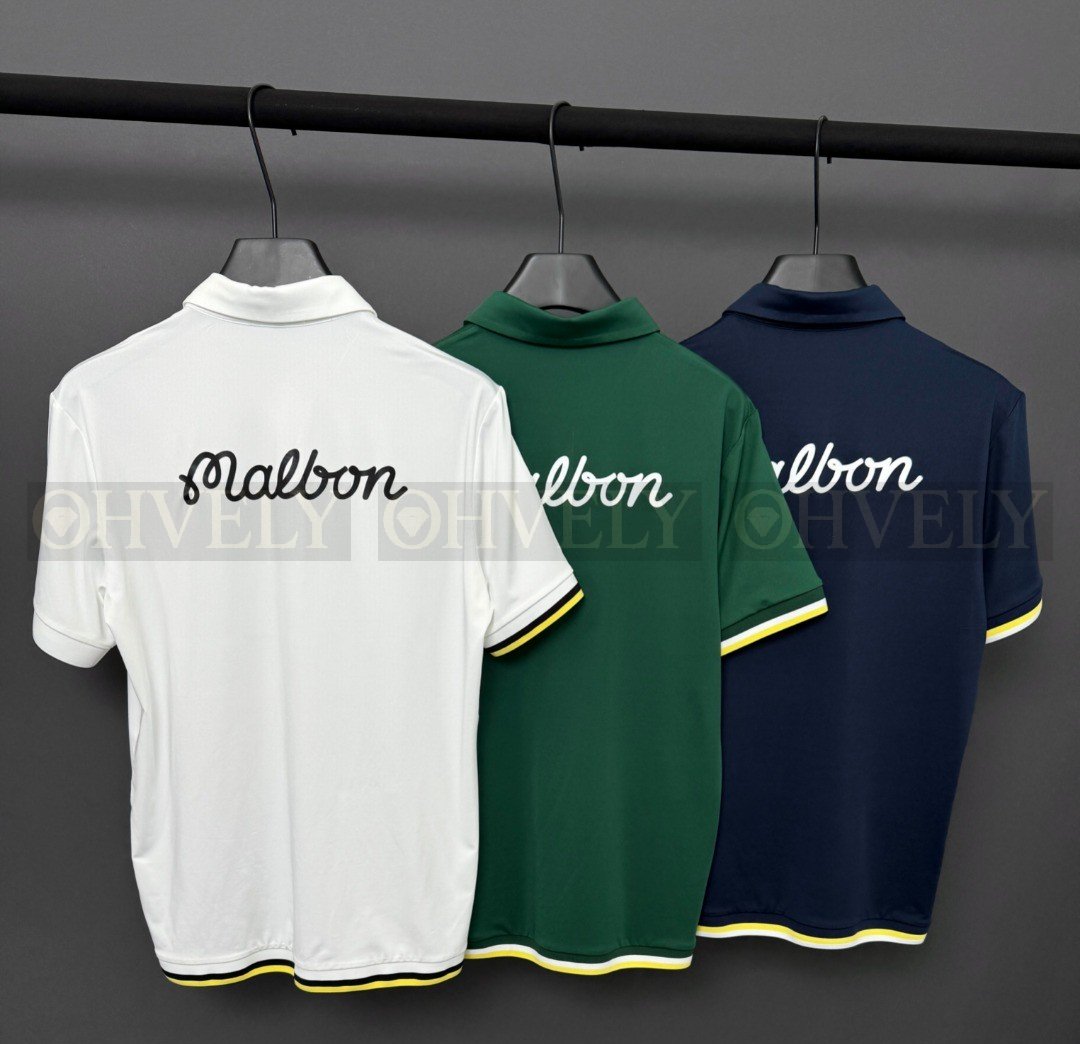 Malbon 말본 남성 배색 반소매 카라 티셔츠 (화이트/그린/네이비) 상품 썸네일