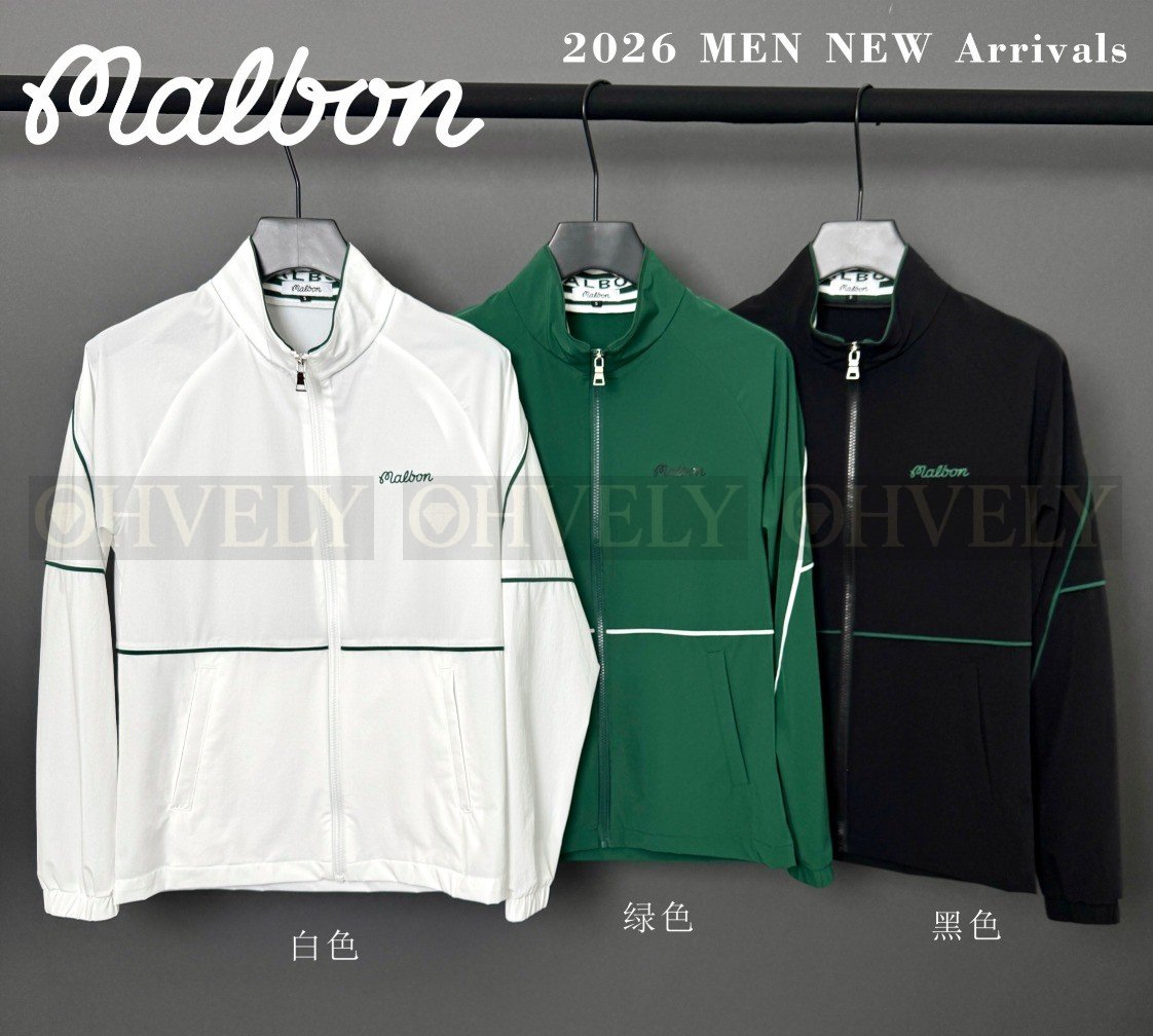 Malbon 말본 남성 라인 포인트 스탠드카라 집업 바람막이 자켓 (화이트/그린/블랙) 상품 썸네일