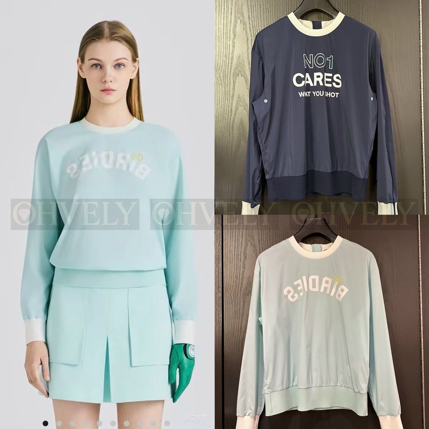 G/FORE 지포어 여성 레터링 프린트 라운드넥 긴소매 풀오버 (피스텔블루/네이비) 상품 썸네일