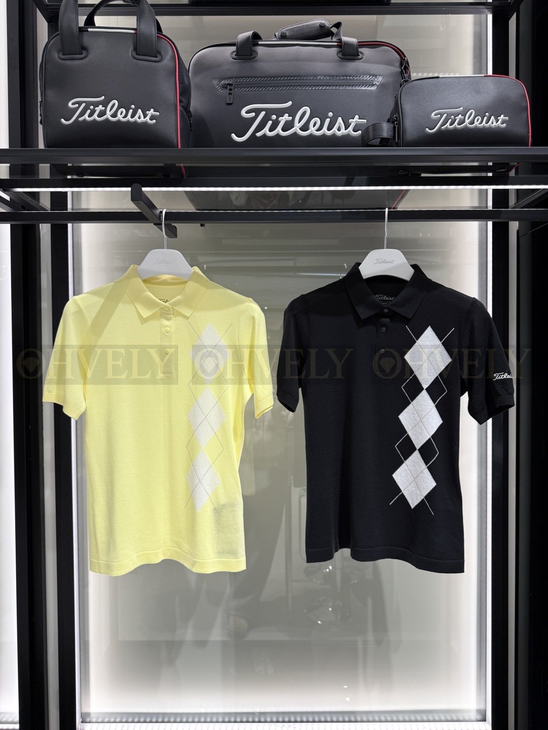 Titleist 타이틀리스트 여성 아가일 반팔 카라 니트 티셔츠 (옐로우 / 블랙) 상품 썸네일