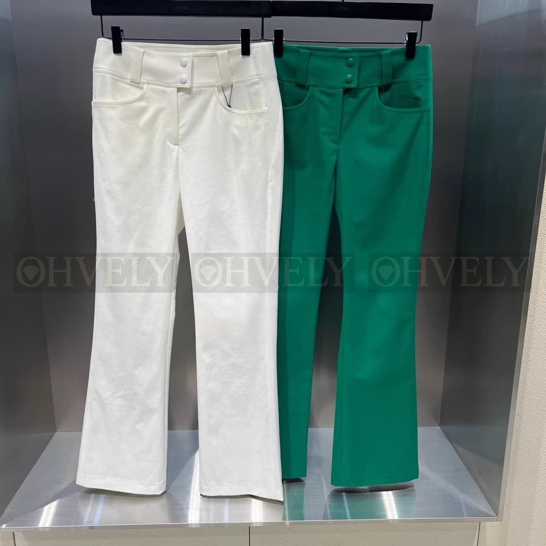 G/FORE 지포어 여성 백포켓 서클 로고 트임 부츠컷 팬츠 바지 (화이트 / 그린) 상품 썸네일