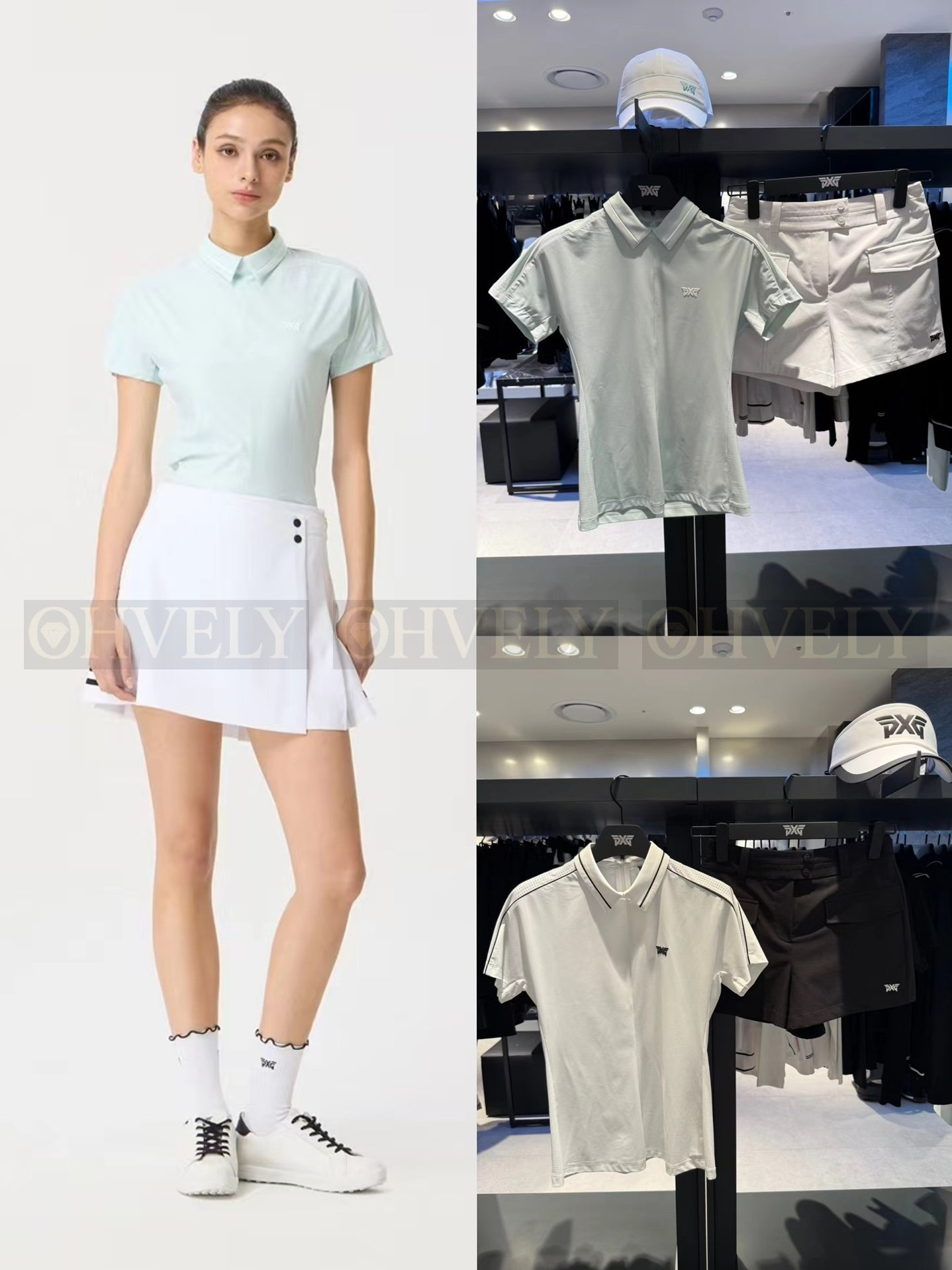 PXG 피엑스지 여성 어깨 라인 배색 반소매 카라 티셔츠 (민트 / 화이트) 상품 썸네일