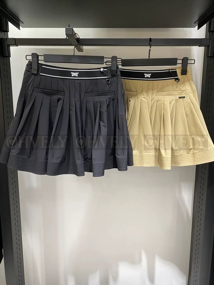 PXG 피엑스지 여성 백로고 밴딩 플리츠 주름 골프 스커트 치마 (베이지 / 블랙) 상품 썸네일