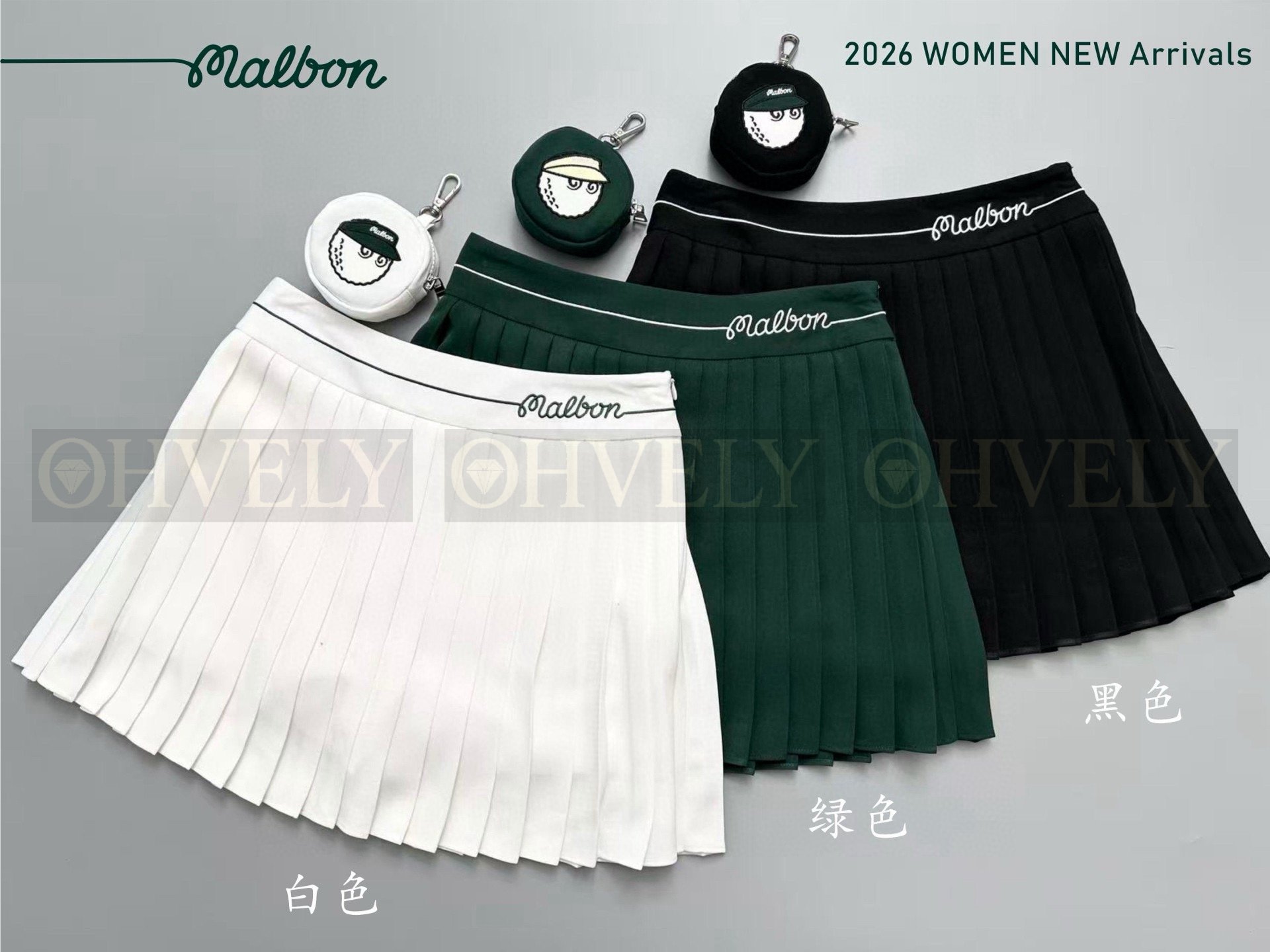 Malbon 말본 여성 허리 라인 자수 로고 플리츠 스커트 치마 (화이트 / 그린 / 블랙) 상품 썸네일