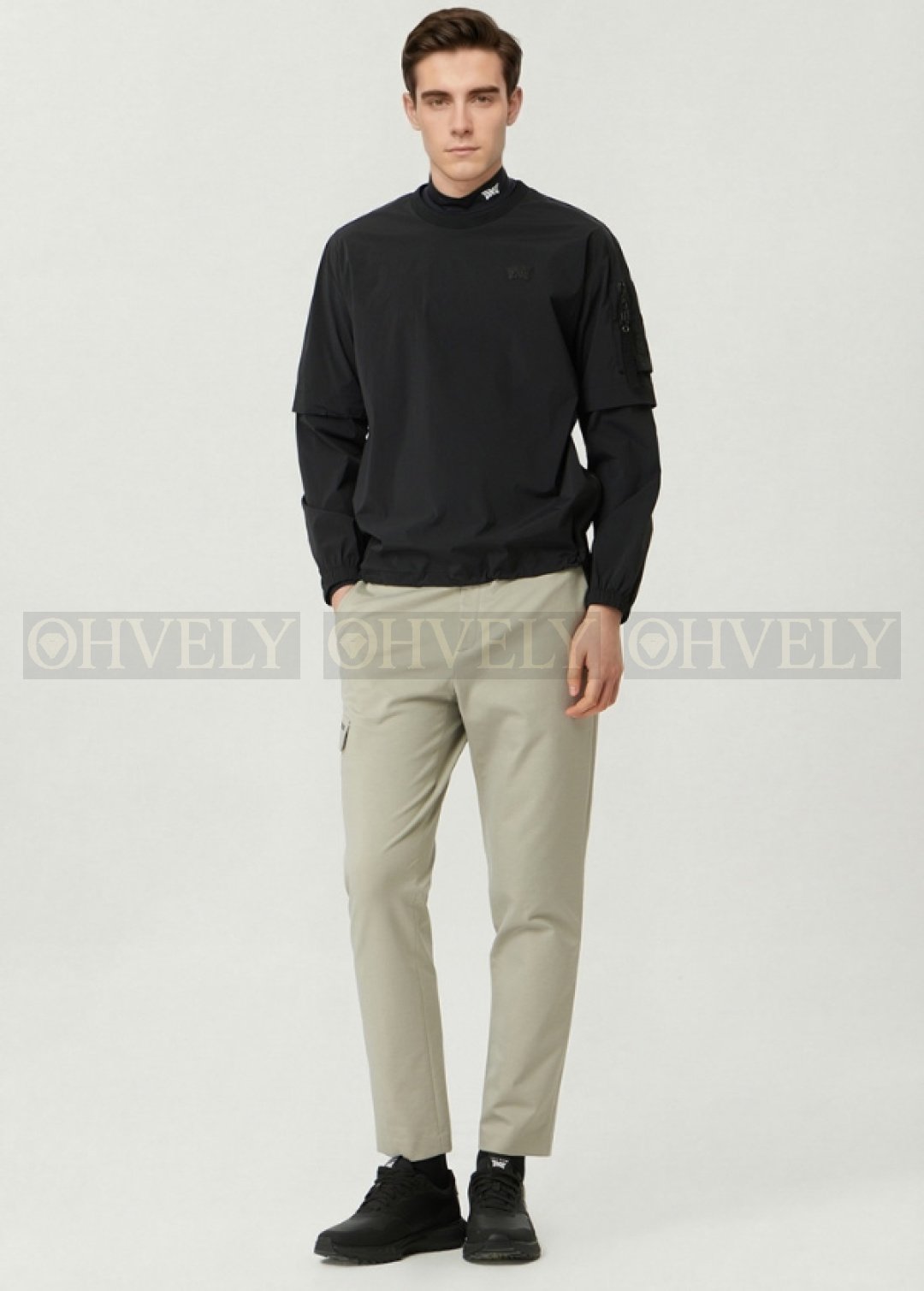 PXG 피엑스지 남성 등판 백 로고 라운드넥 아노락 바람막이 (그레이, 블랙) 상품 썸네일